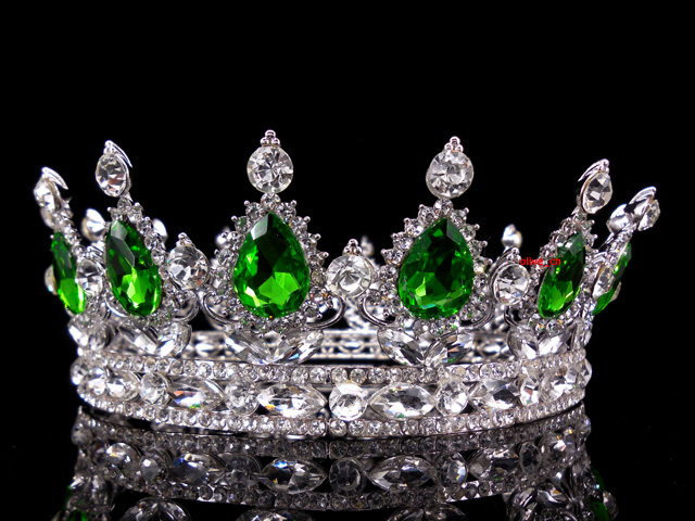 5cm High Green Luxury Crystal Silver King Crown Wedding Prom Party ...