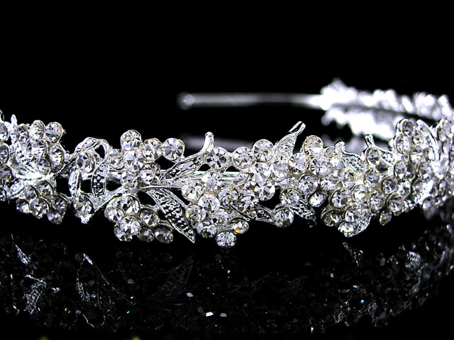 Voll Strass Blume Blatt Hochzeit Braut Haarschmuck Haarreif Krone