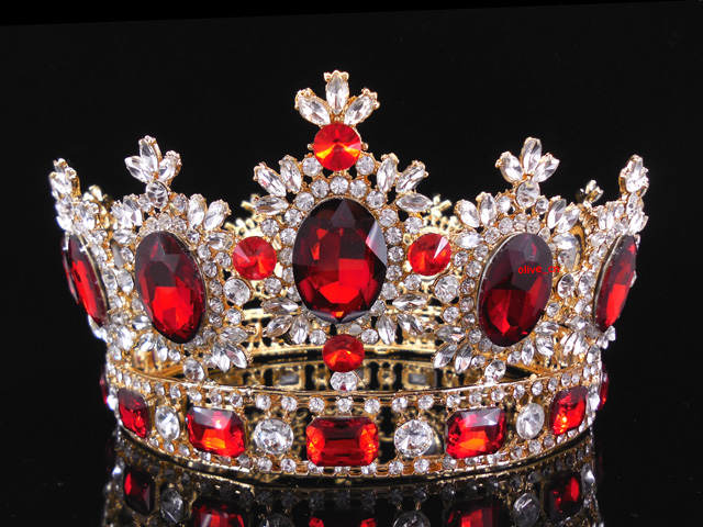 6.7“ Wide Large Ruby Red Crystal Gold King Crown Wedding Prom Party ...