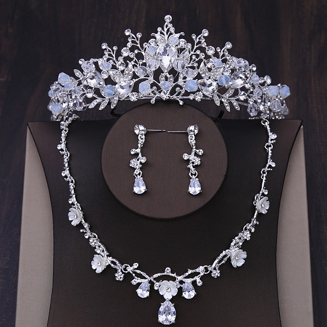 5cm High Tiara With CZ Crystal Necklace Earrings Set Wedding Party ...