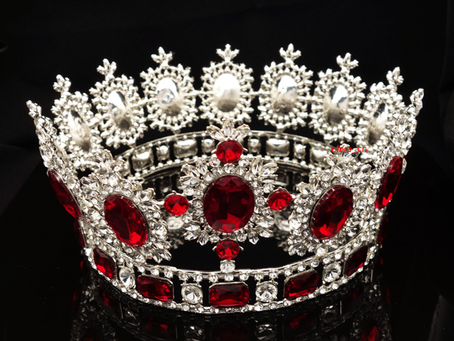 6.7“ Wide Large Ruby Red Crystal Silver Queen Crown Wedding Prom Party ...